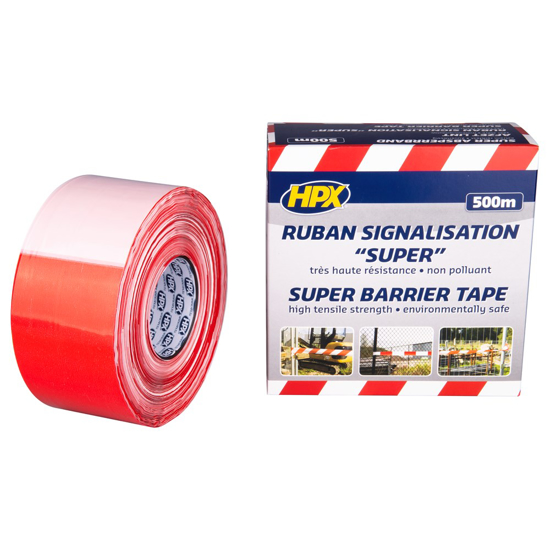 Afbeeldingen van HPX SUPER AFZETLINT - WIT/ROOD 80MM X 500M