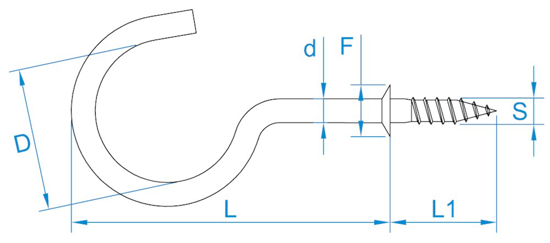Afbeeldingen van SCHROEFHAKEN MET BORST 2.40X20 IJZER VERNIKKELD