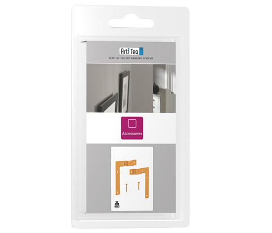 Afbeeldingen van ARTITEQ HBI LIJSTHOEK+OPHANGING 2XLI+2XRE, 17XNAGEL 1, 4X12MM MESSING