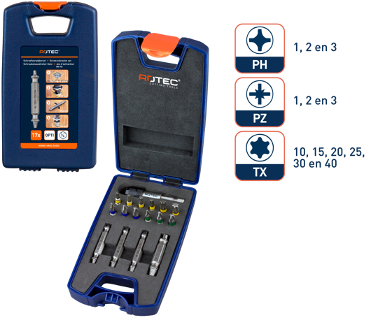 Afbeeldingen van SCHROEFVERWIJDERBIT- EN BITHOUDER-SET OPTI-LINE 17-DLG.