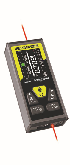 Afbeeldingen van LASER AFSTANDSMETER METRICA FLASH DOUBLE ALU 60 MET DUBBELE LASER, BOVEN (60MTR) EN ONDER (60MTR) 60 -120MTR