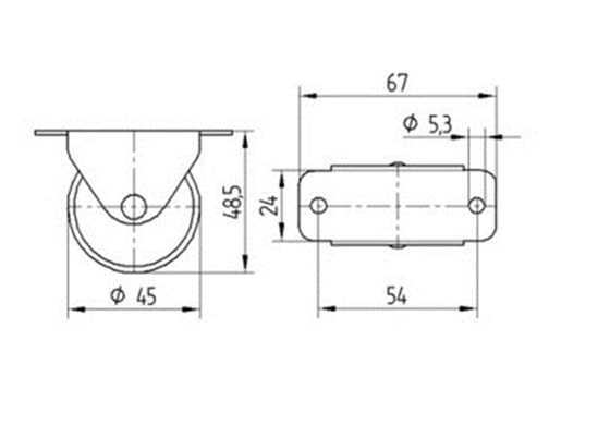 Afbeeldingen van BOKWIEL, VORK VAN GEPERST STAALPLAAT, VERZINKT-CHROMATISEERD, WIELAS GEKLONKEN, PLAATBEVESTIGING. WIELKERN VAN POLYAMIDE, WIELNAAF OP GLIJLAGER