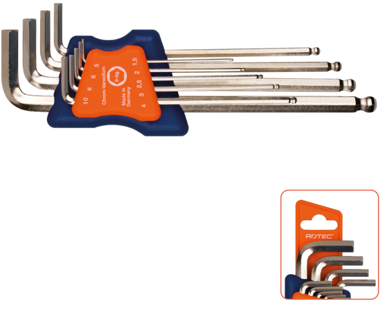 Afbeeldingen van INBUSSLEUTELSET MET KOGELKOP, METR., LANG, 9-DLG., SW 1,5-10