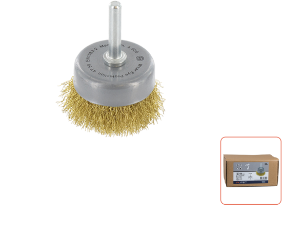 Afbeeldingen van KOMBORSTEL OP STIFT ø6, GEGOLFD MESSINGDRAAD, ø50X0,20